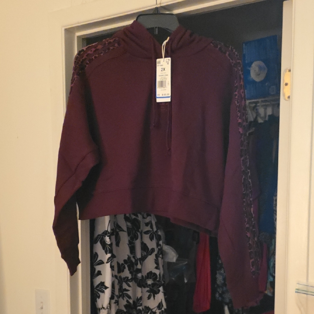 ADDIAS  Burgundy Crop  Hoodie with Animal Print Detail